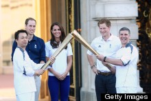 The Duke And Duchess Of Cambridge Watch Olympic Torch Relay, Colour Co-Ordinate In Blue