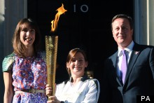 Samantha Cameron Is Pretty In Print As Olympic Torch Reaches 10 Downing Street