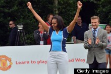 Michelle Obama Plays Football In Silver Trainers, Is Coached By David Beckham
