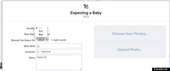 Facebook Expecting A Baby Option