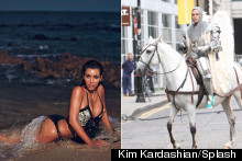 Battle Of The Ridiculous: Is Kim K's Beach Writhing Better Then Robbie Williams In Armour On A Horse?