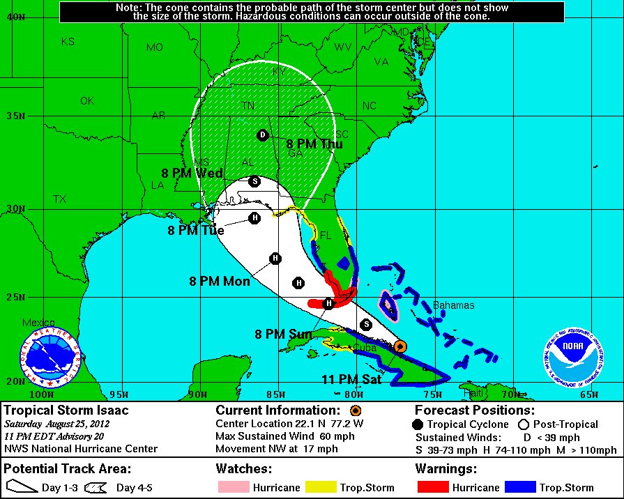 Tropical Storm Isaac Forecast Updates, Hurricane Warnings And Watches