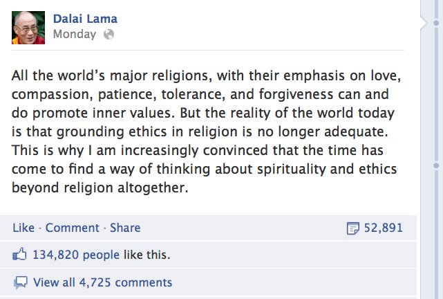 Dalai Lama's message to move beyond religion