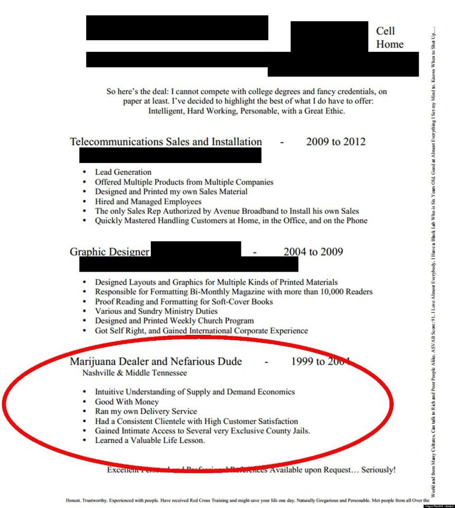 'Marijuana Dealer And Nefarious Dude' Resume Makes The Rounds (PHOTO)