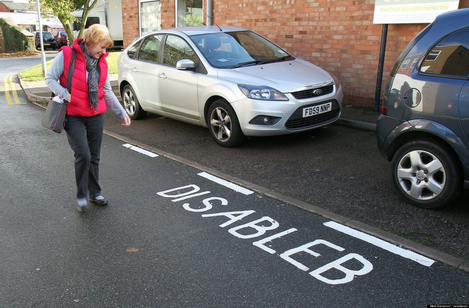 Disabled Parking Bay Painted 'Disableb' by Northamptonshire County Council