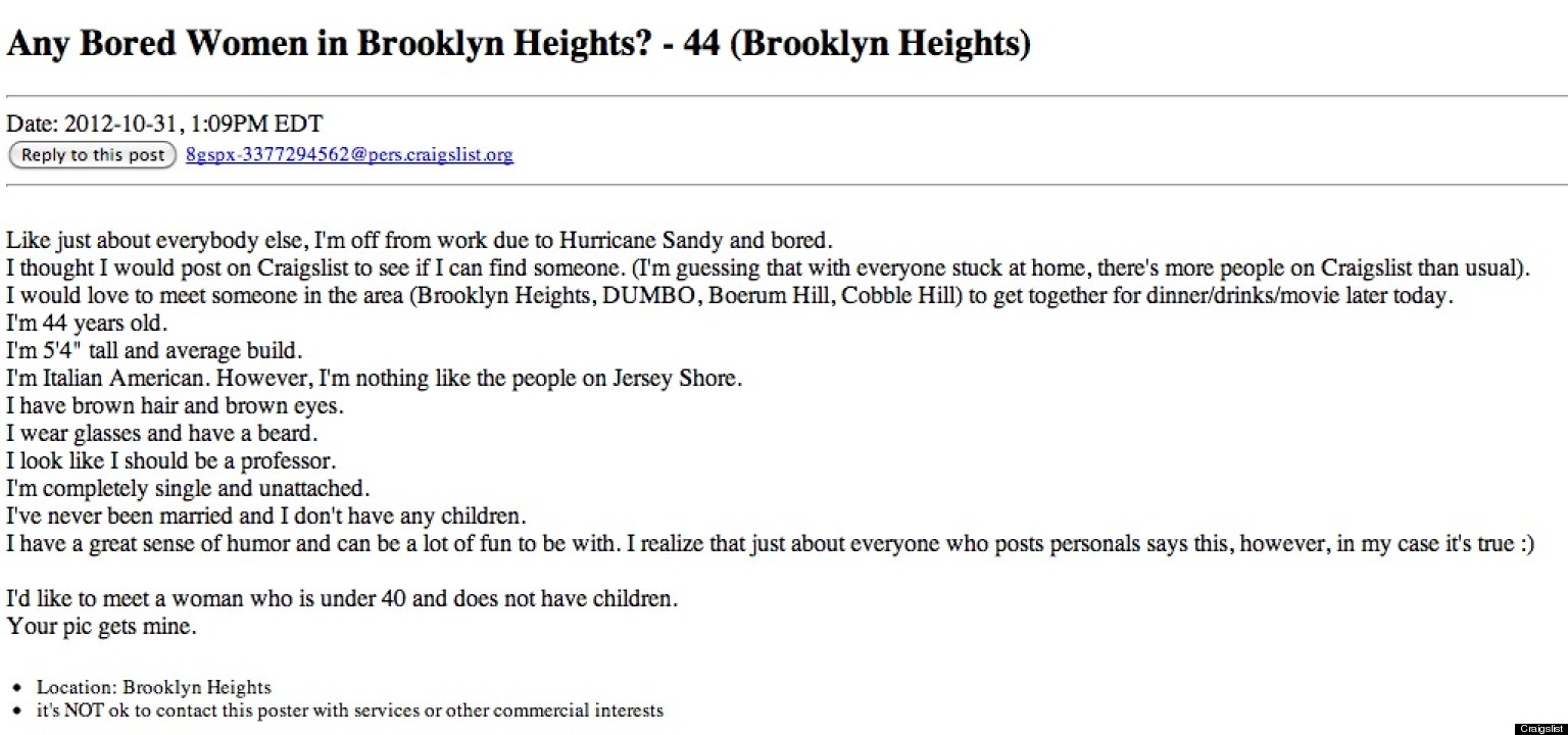 Craigslist Still Creepy After Sandy Hooking Up With Bored Women Still Unlikely Huffpost