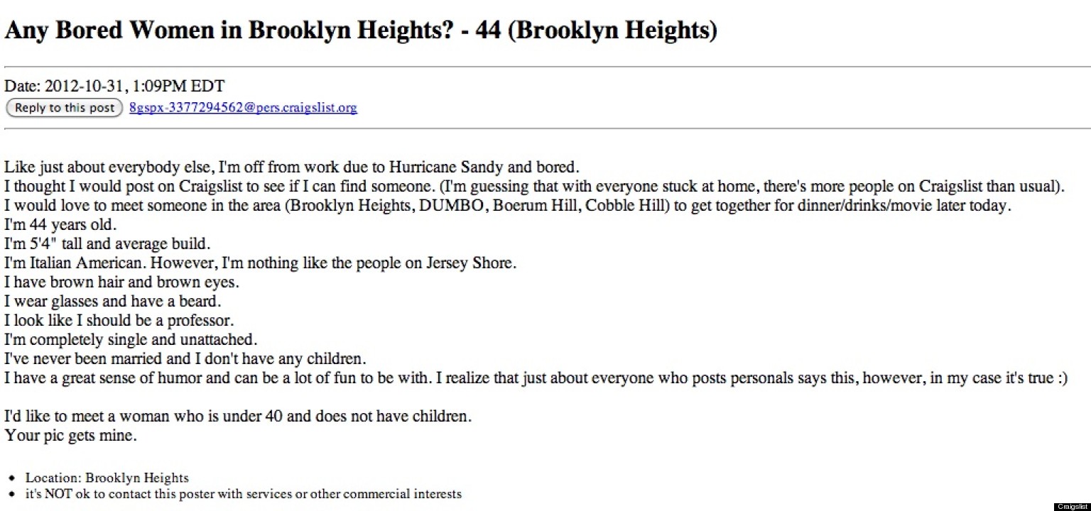 Craigslist Still Creepy After Sandy Hooking Up With Bored Women Still 8006