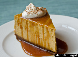 Pumpkin Cheesecake With Gingersnap Crust And Caramel Sauce