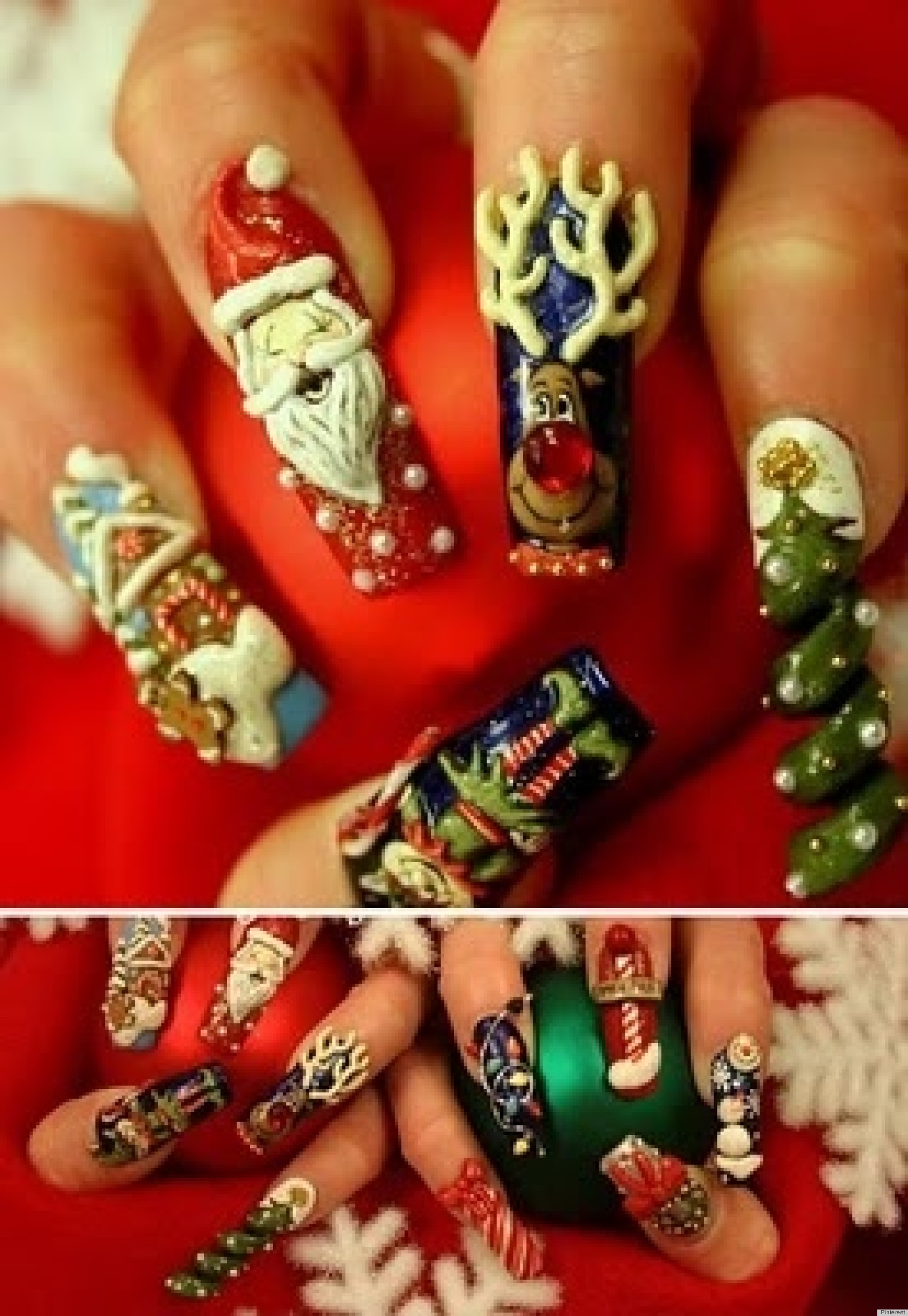 Christmas Nail Art: Santa Claus, Rudolph The RedNosed Reindeer And 