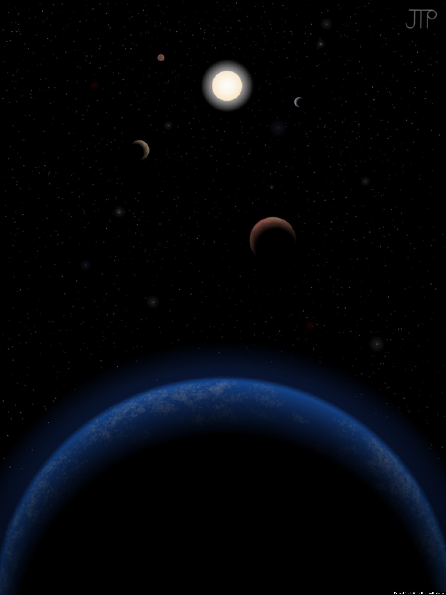 Artwork depicting a potentially habitable planet orbiting 