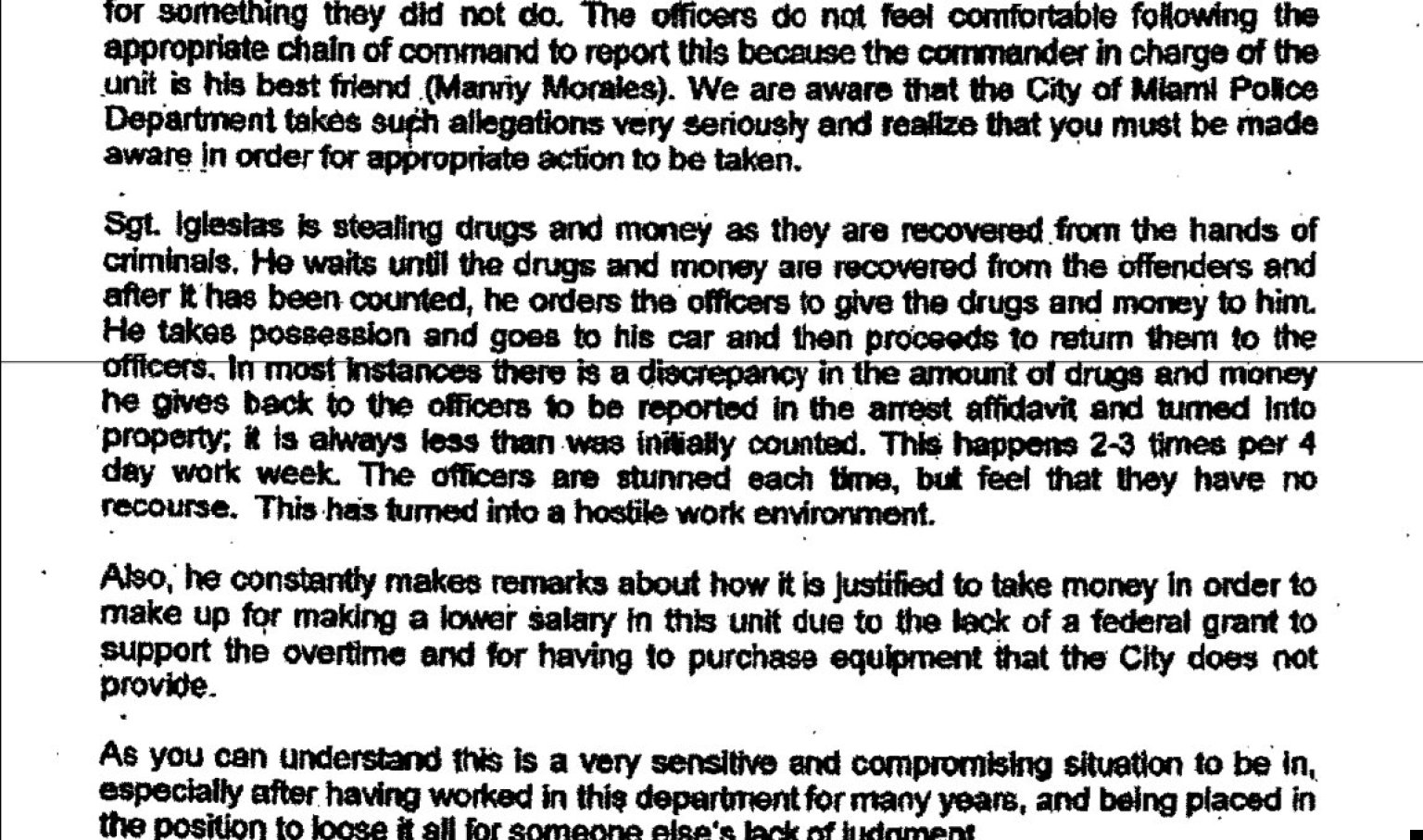 Federal Trial Fellow Cops' Letter To Miami PD Internal Affairs Sparked