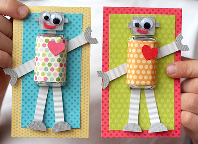 paper Adorable Valentine's work Make home at Day  Robot These craft DIY Cards Ideas: