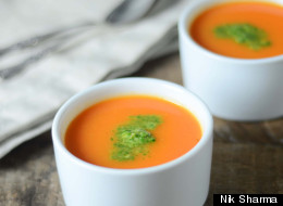 Apple And Carrot Soup With Cilantro-Peanut Chutney