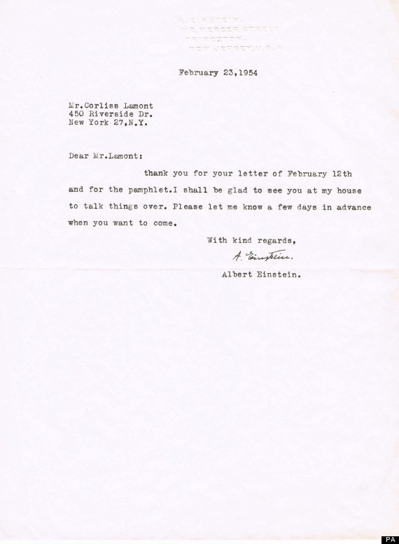 Albert Einstein Letters To Corliss Lamont To Sell At Auction