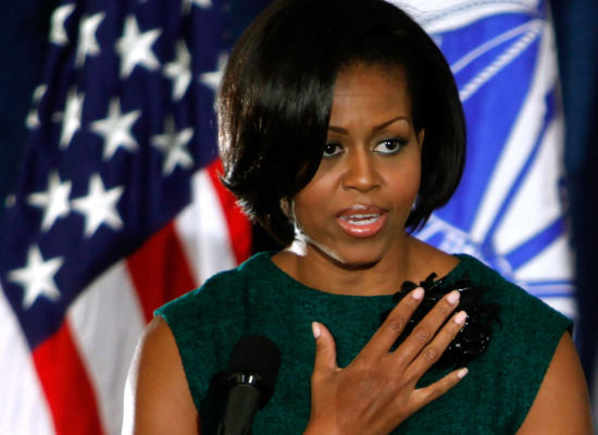 Michelle Obama Dons Green Dress, Matching Eyeshadow For Military ...