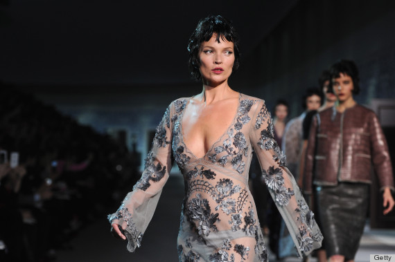 Kate Moss Walks Louis Vuitton Show In Sheer Dress, Dark Wig (PHOTOS)