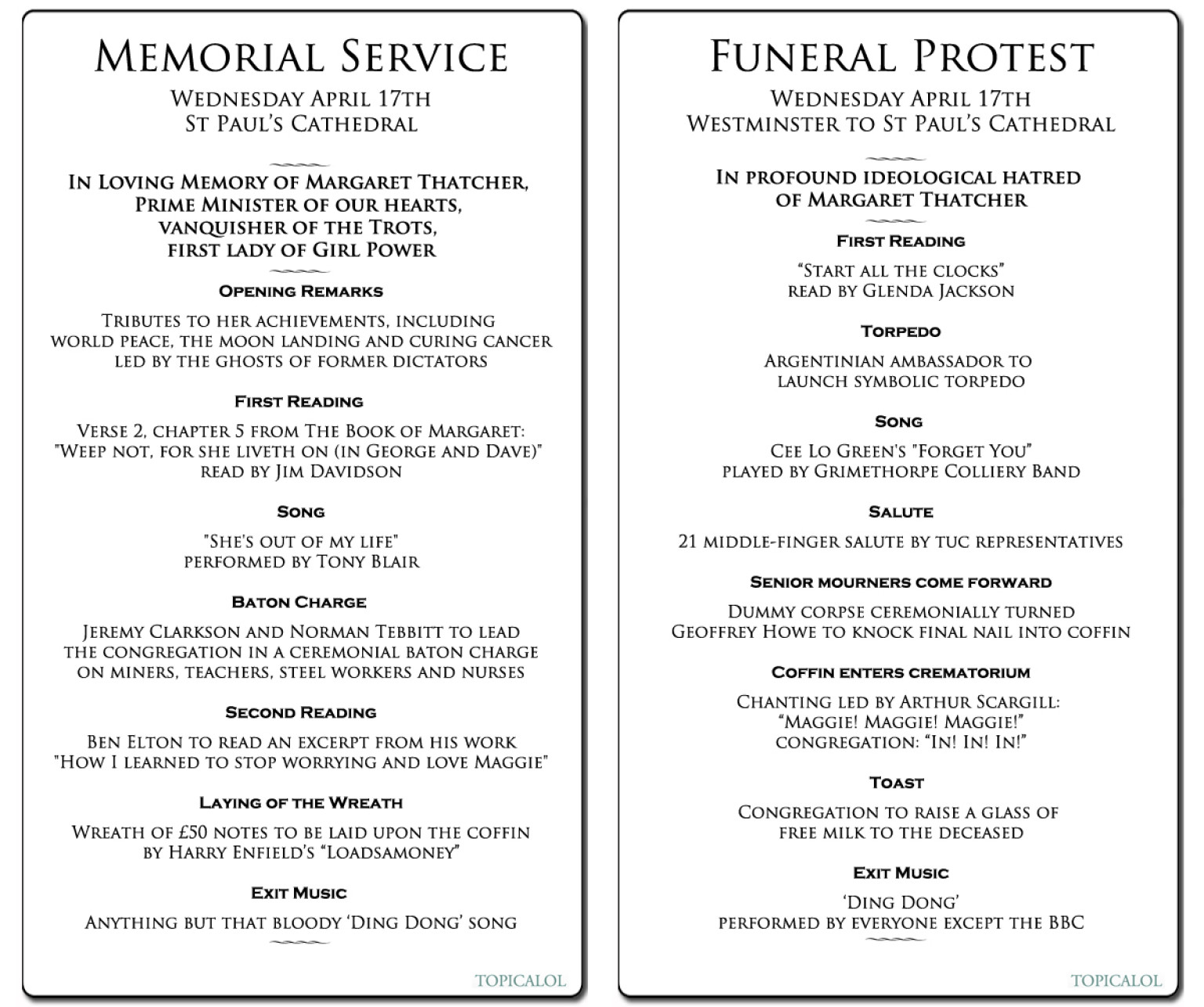 Margaret Thatcher's Funeral And Protest: The Orders Of Service ...