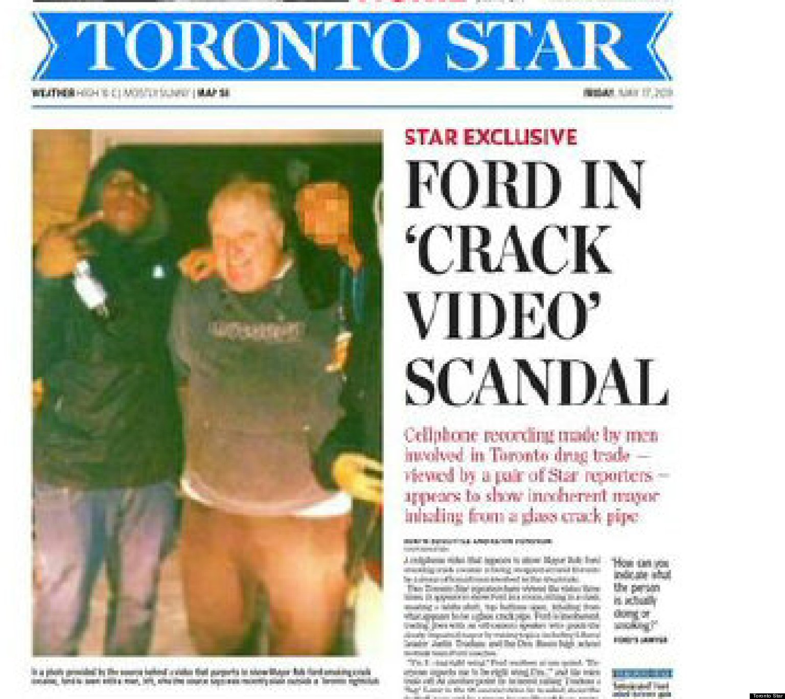 Toronto star rob ford smoking crack