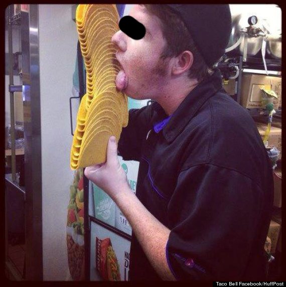 taco bell worker licking