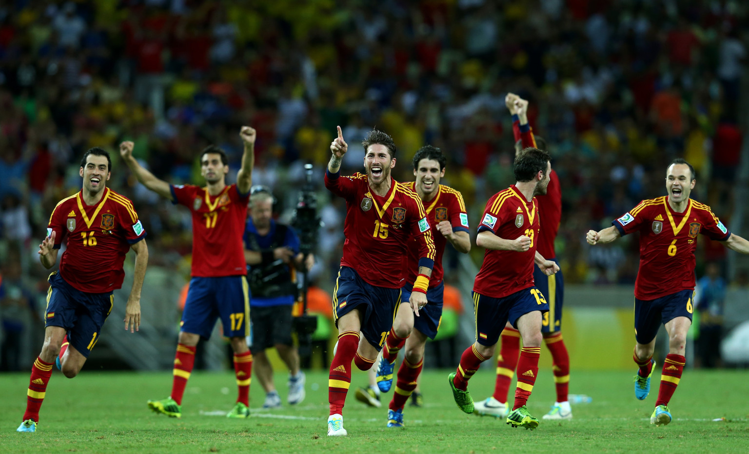 ~ Sergio Ramos and the Spain National Team celebrating their victory ...