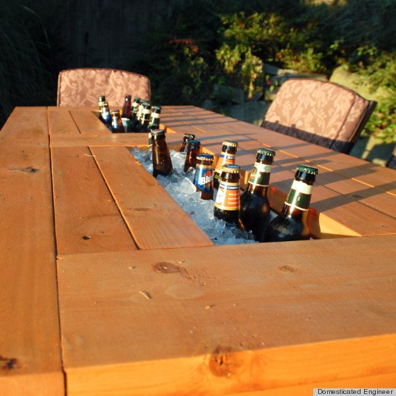 A Diy Table With Built In Drink Coolers, Outdoor Table With Built In Drinks Cooler