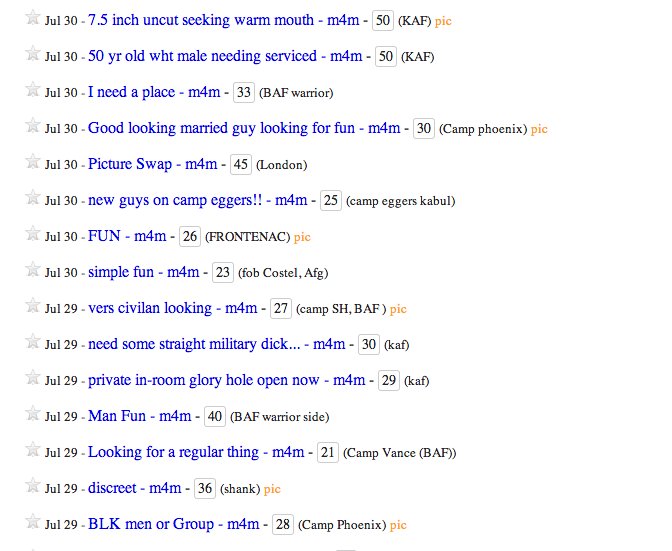 Us Soldiers In Afghanistan Reportedly Using Craigslist To Find Gay