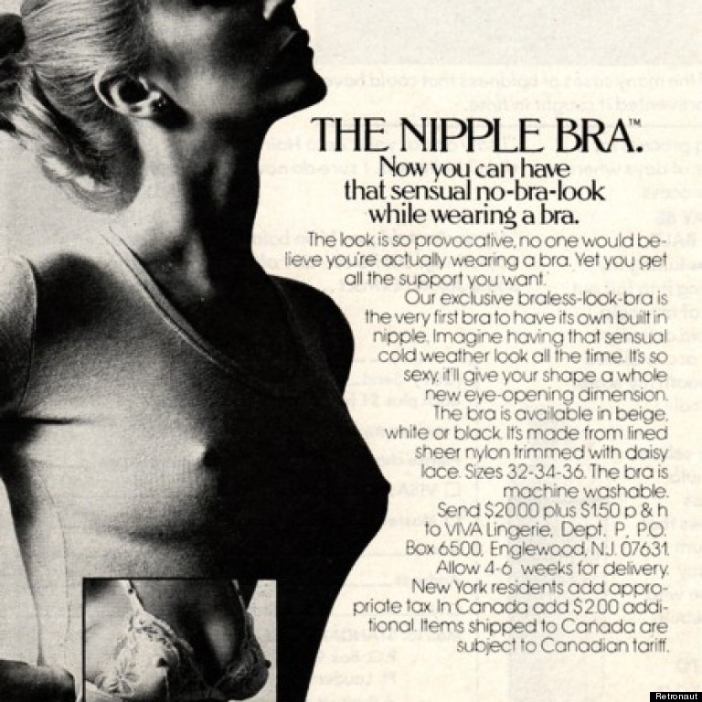 The Nipple Bra™ - Now you can have that sensual No bra look while wearing  a bra (1972, print) Adland®