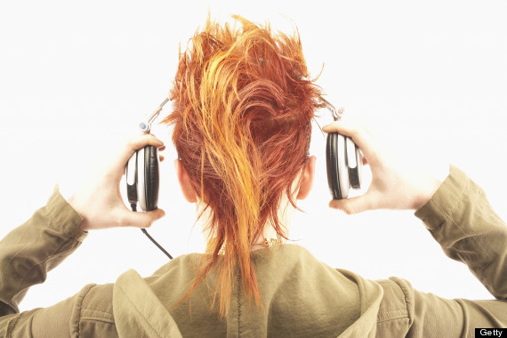 woman headphones from rear