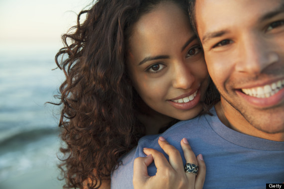 happy couple beach