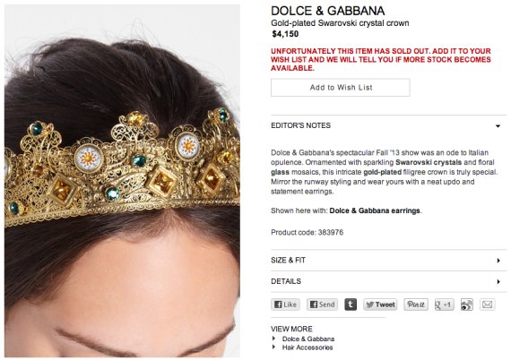 $4K Crown By Dolce \u0026 Gabbana Sells Out 
