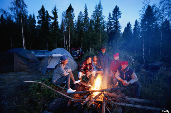 sitting around a bonfire