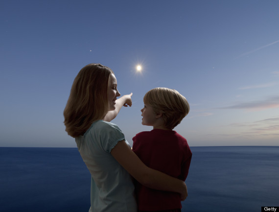 kid looking at moon