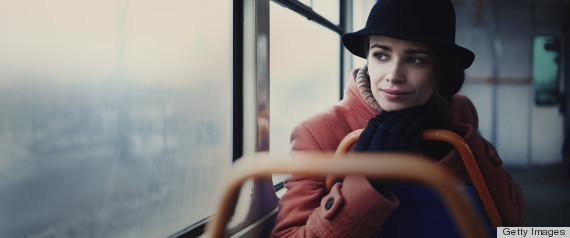 woman riding train