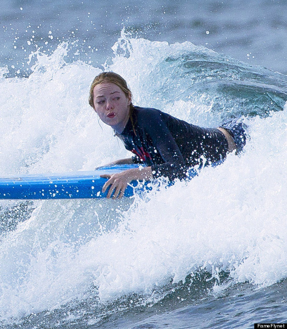 emma stone surfing