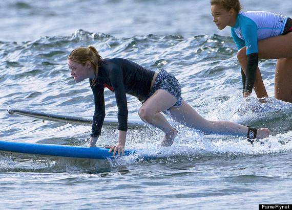 emma stone surfing