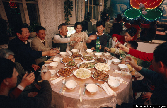 family eating dinner together