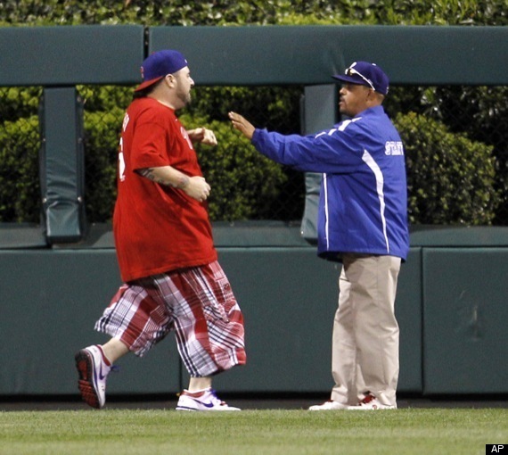 Fan falls over railing and into bullpen #accident #fall #injury #phill, phillies  fan falls into bullpen