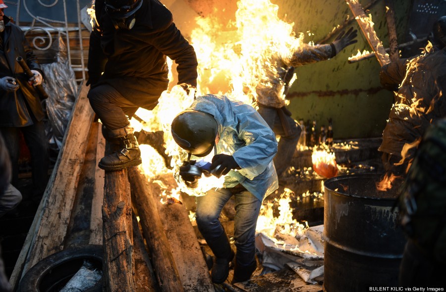 protesters catch fire