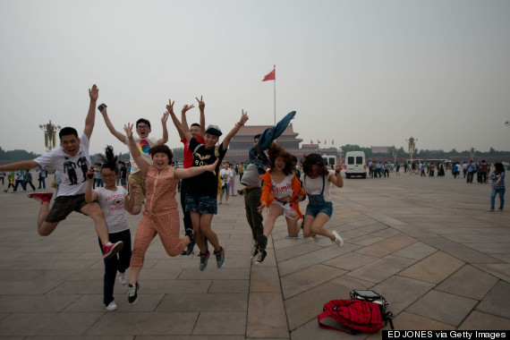 tourists jumping