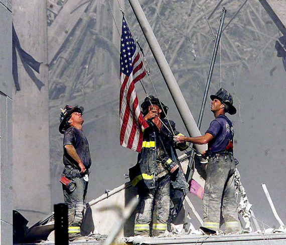 ground zero firefighters flag