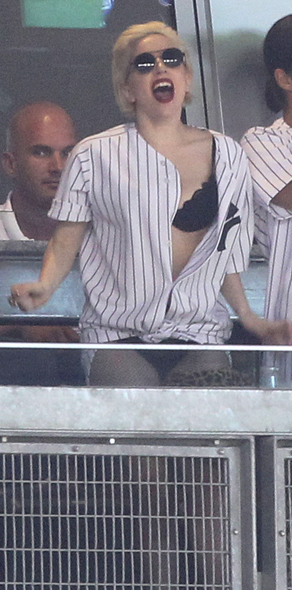 Lady Gaga Yankee Baseball Game Outfit - Lady Gaga No Pants at Yankees Game