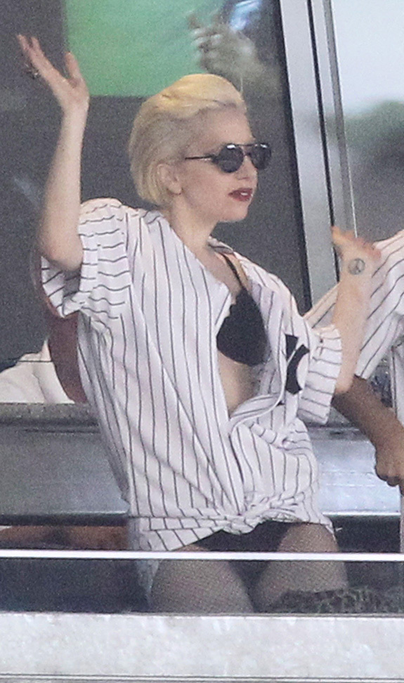 Lady Gaga Yankee Baseball Game Outfit - Lady Gaga No Pants at Yankees Game