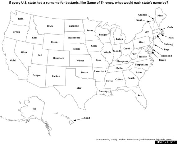 Game Of Thrones Style Map Giving Bastard Surnames To Every U S