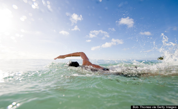 adult swimming ocean