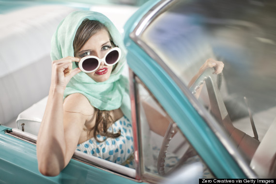 woman white sunglasses car