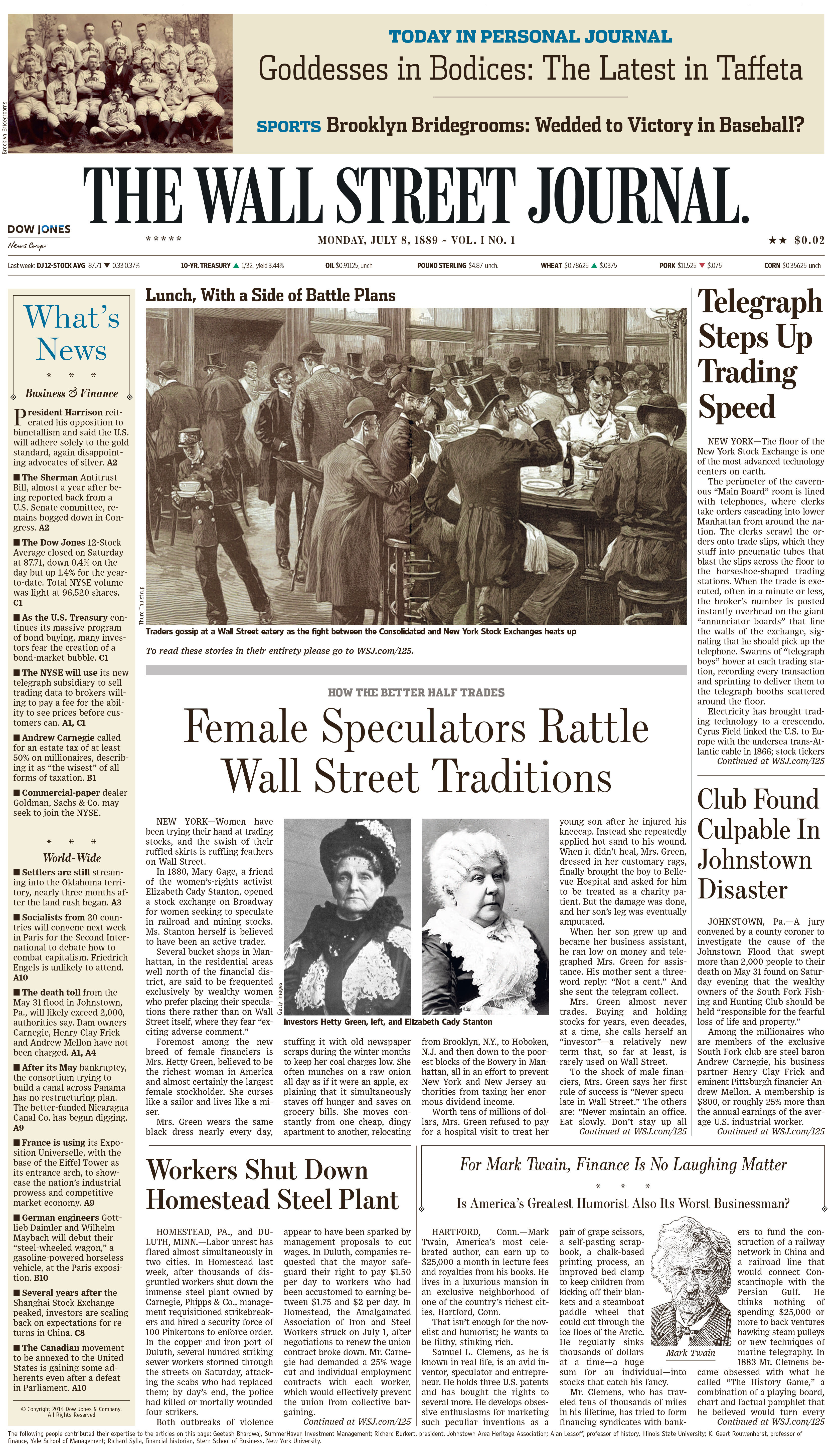 Wall Street Journal Celebrates 125th Anniversary By Reprinting Original