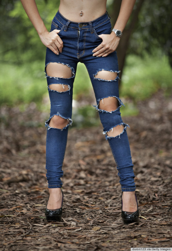 overly distressed jeans