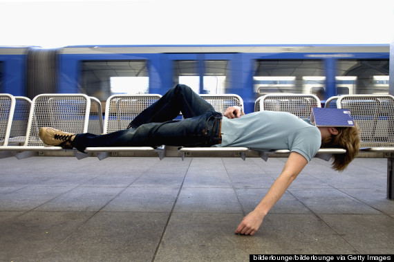 sleeping at a train station