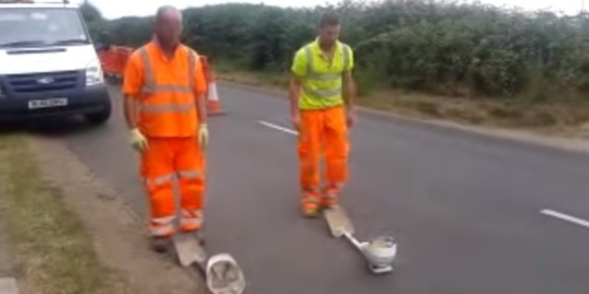 Road Workers Find A Novel Way To Put Their Helmets On | HuffPost UK