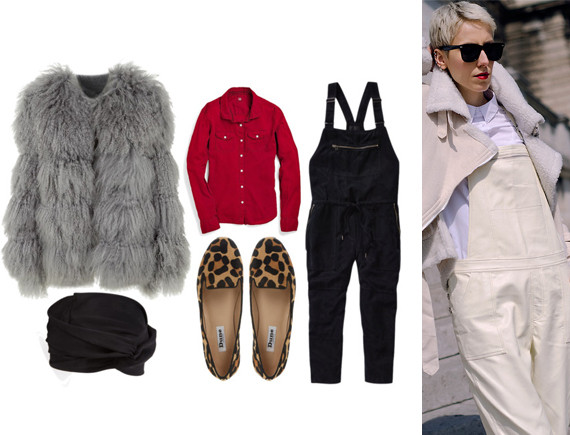 shearling overalls